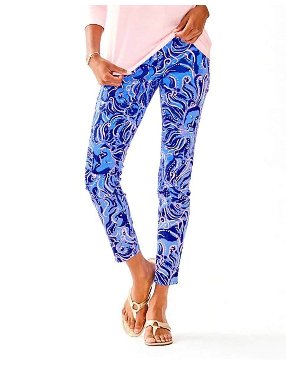 Lilly Pulitzer South Ocean Skinny Jean Beach Size 4 Blue Pink Octopus Print